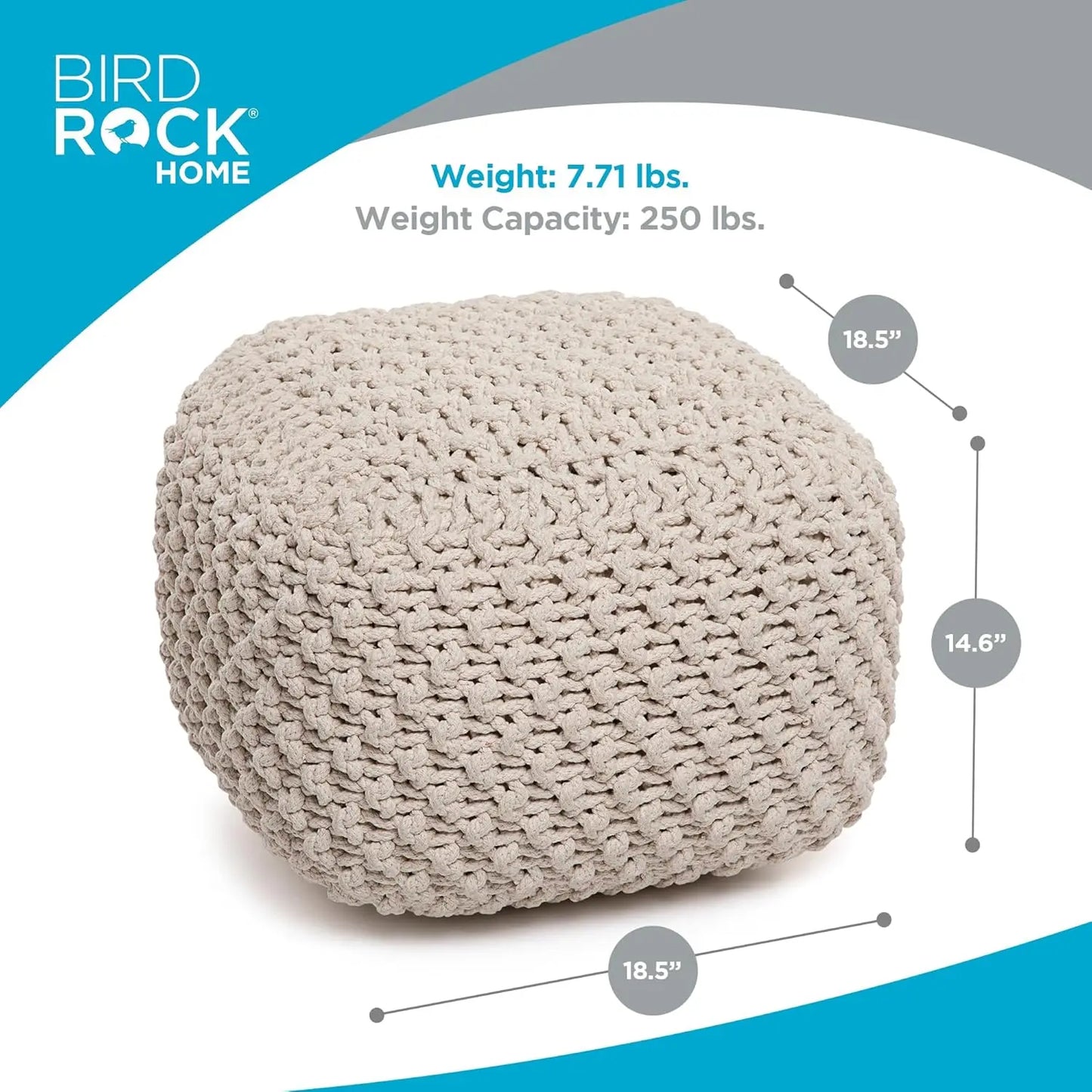 Square Pouf Ottoman Foot Stool with Bean Bag Filling for Living Room, Compact