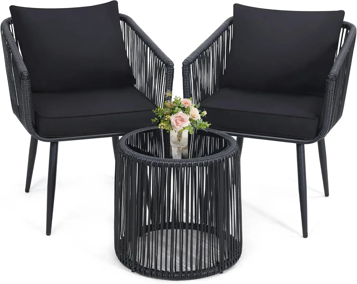 3 Piece Patio Rattan Bistro Conversation Set