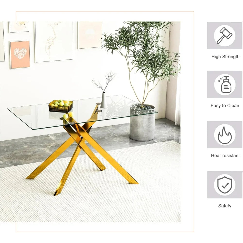 51.18" Rectangular Glass Dining Table