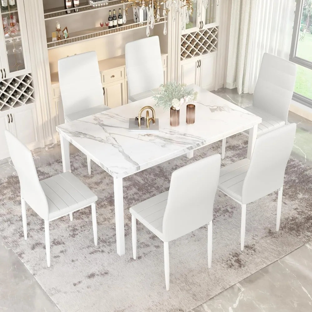 Faux Marble Dining Table Set