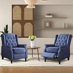 Wingback Chairs Set of 2, Living Room Chairs, Recliner Chair with Rivet Decoration