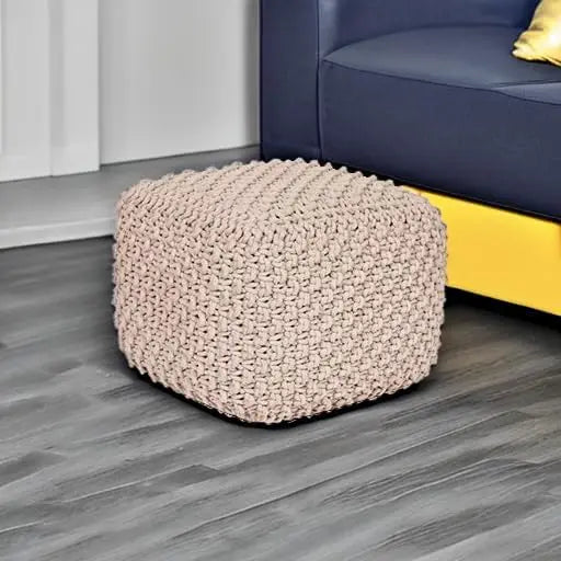 Square Pouf Ottoman Foot Stool with Bean Bag Filling for Living Room, Compact