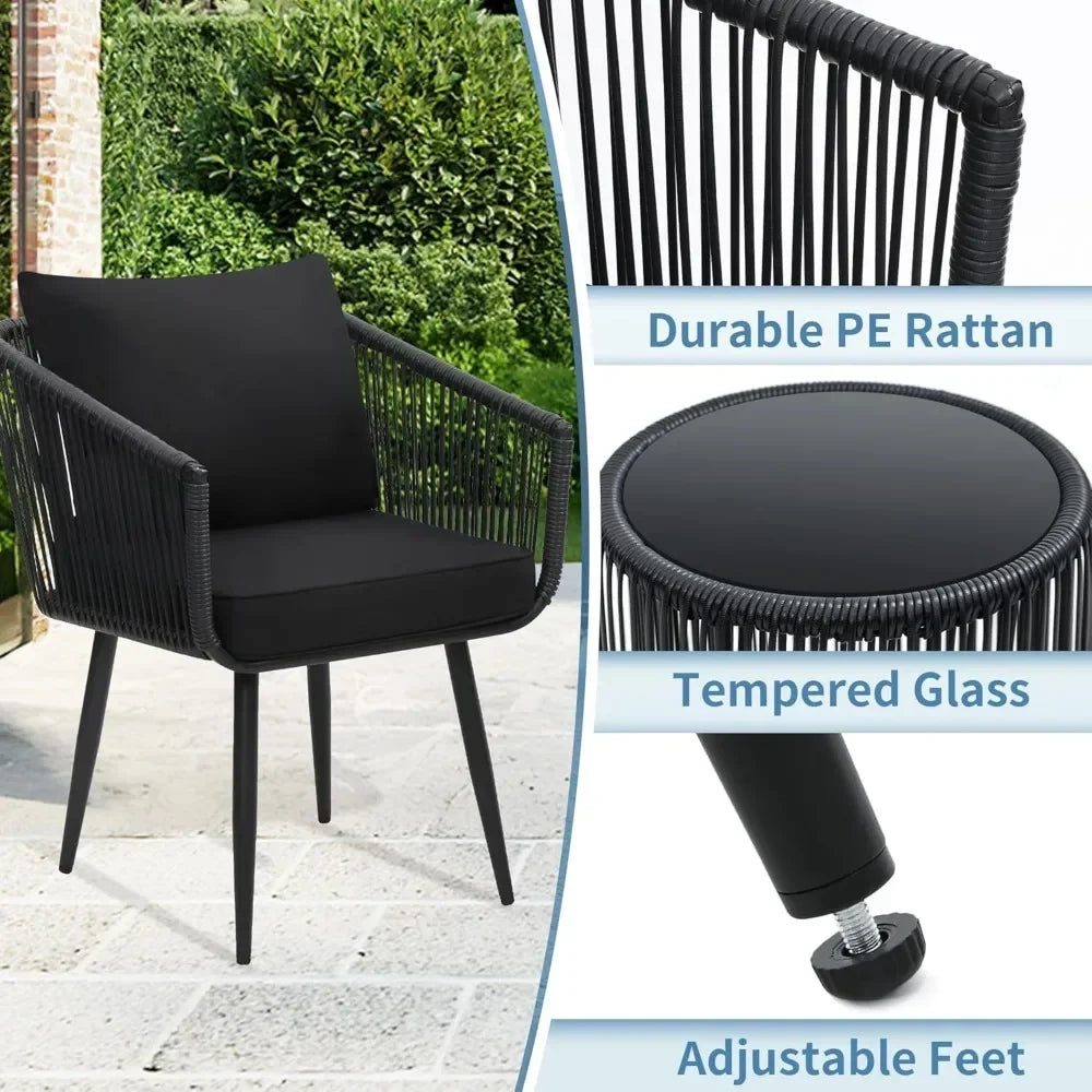 3 Piece Patio Rattan Bistro Conversation Set