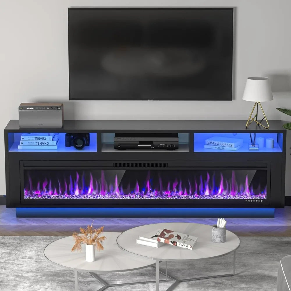 58" Fireplace TV Stand for TVs Up to 65" with 52" Electric Fireplace, TV Console for The Living Room, LED Light Entertainment C
