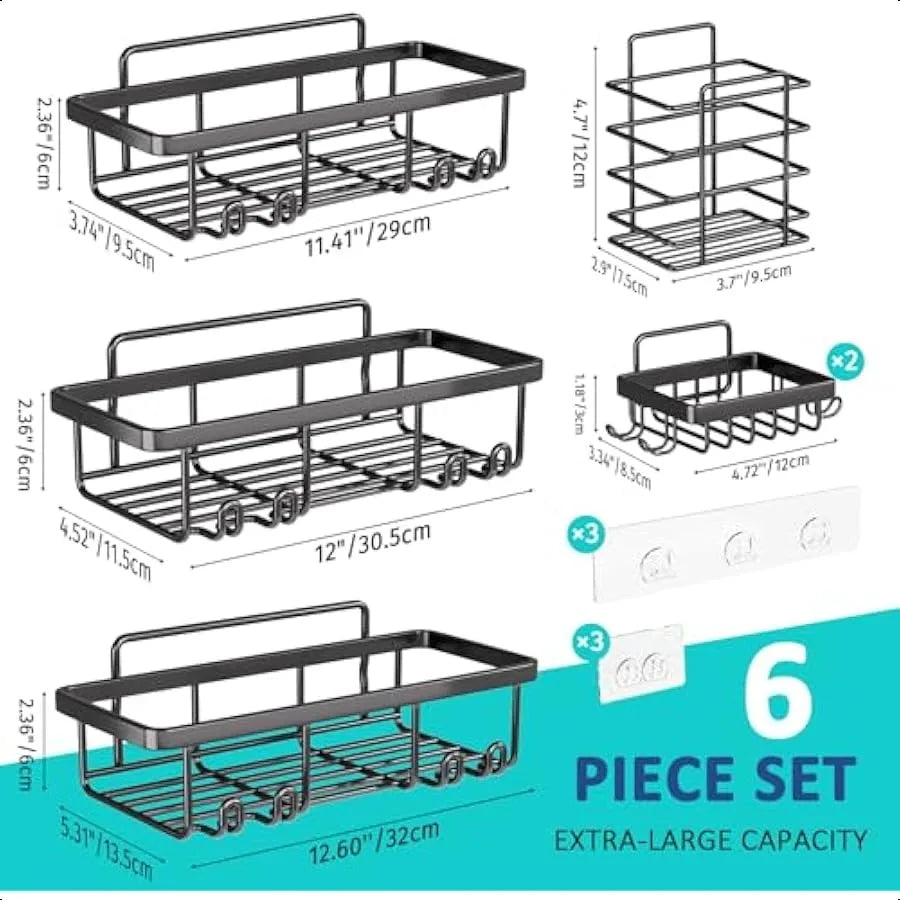 6 Pack Adhesive Shower Shelves