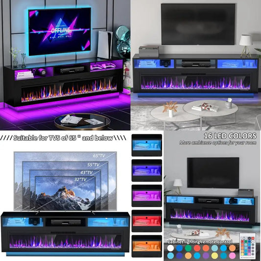 58" Fireplace TV Stand for TVs Up to 65" with 52" Electric Fireplace, TV Console for The Living Room, LED Light Entertainment C
