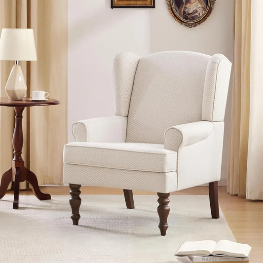 Living Room Chair Upholstered High Back Armchair  in Linen for Comfy Accent