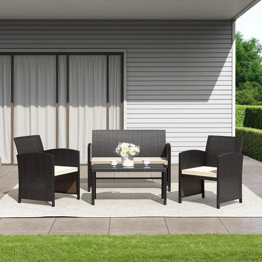 4 Piece Rattan Patio Furniture Set