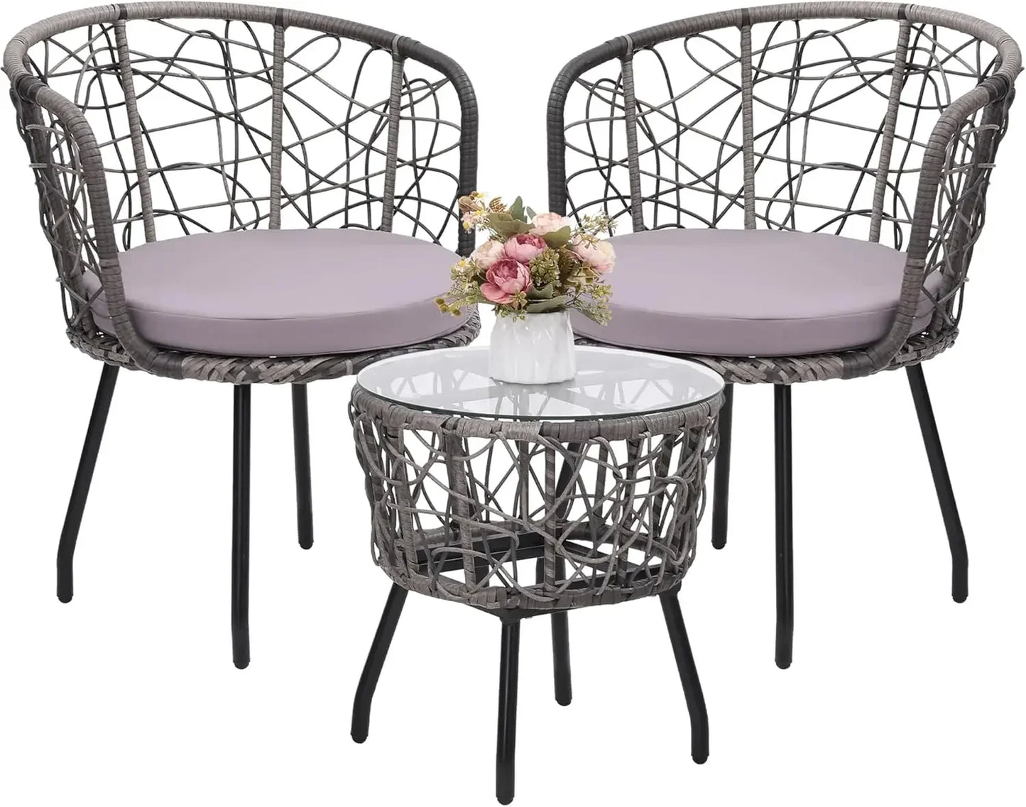 3 Piece Patio Rattan Bistro Conversation Set