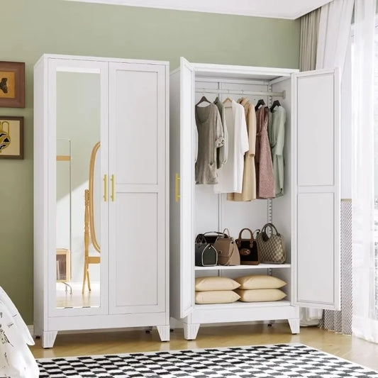 Metal Armoire Wardrobe, 71" Tall Bedroom , Adjustable Shelves,Hanging Rod, Steel Clothes Closets and Storage