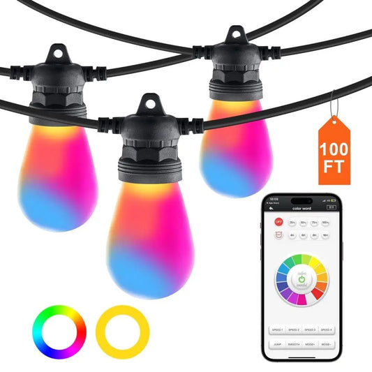 100FT RGB Outdoor String Lights