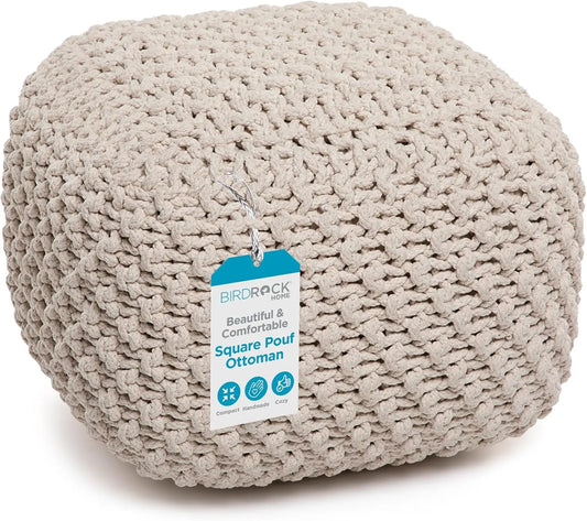 Square Pouf Ottoman  Foot Stool with Bean Bag Filling  for Living Room, Compact