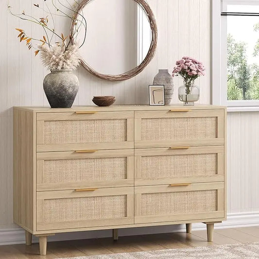 Rattan 6 Drawer Bedroom Dresser