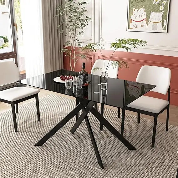 51.18" Rectangular Glass Dining Table